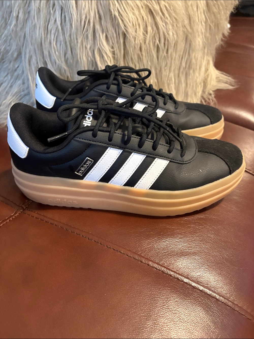 adidas Black and White Platform Casual Sneakers with Gum Sole 9